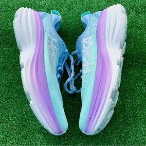 Hoka Bondi 8 Womens 10 Shoes Road Running Stability Trainer Cushion Blue Purple